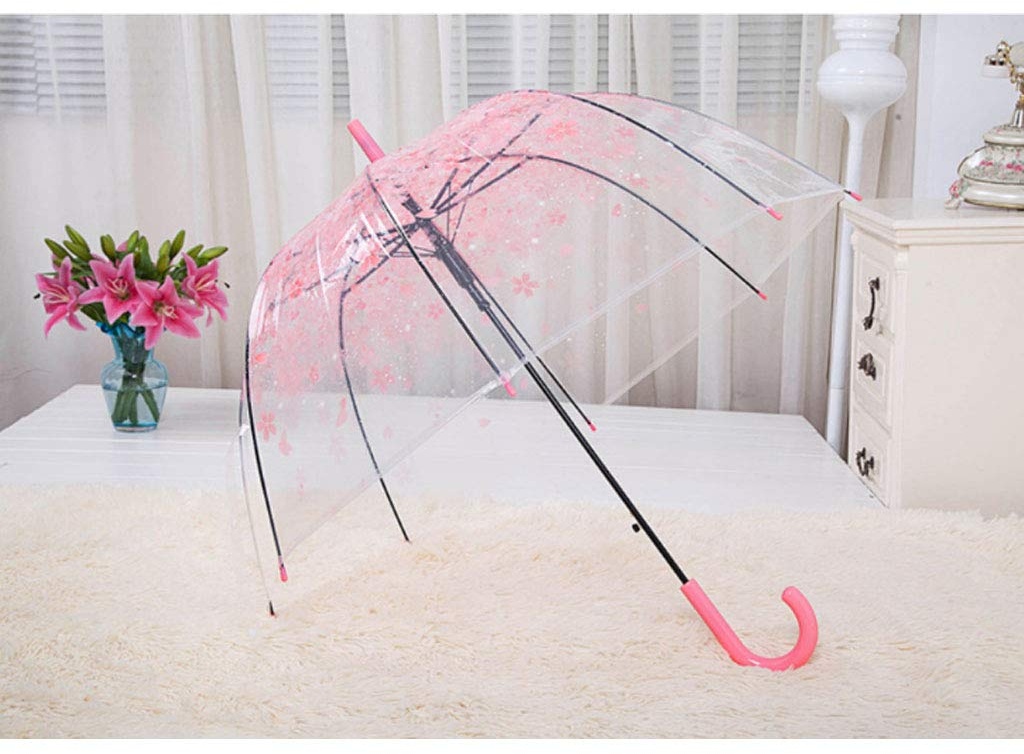 NOWON Romantic Transparent Clear Flowers Bubble Dome Umbrella Half Automatic for Wind Heavy Rain