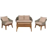 MCW Gartengarnitur MCW-N37, Garten-/Lounge-Set Sofa Sitzgruppe, Poly-Rattan Holz Akazie ~ grau, Kissen beige