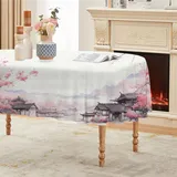 Kirschblüte Tischdecke Ovale 140x100 cm, Fleckabweisende Abwaschbare Tischdecke mit Tusche Stil Muster, Chinesischer Stil Gartentischdecke, Für Küche, Esszimmer -AAk7