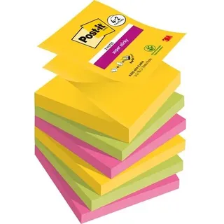 Post-it Carnival Collection Super Sticky Z-Notes Haftnotizen 76 x 76 mm Grün, Gelb, Rosa Rechteckig Blanko 90 Blatt Vorteilspackung 4 + 2