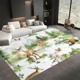 Teppich Wohnzimmer 120x170 cm Teppich Schlafzimmer Waldtiere Aquarellmalerei Teppich Waschbar in Waschmaschine, Teppich Kurzflor Carpet Weicher Teppich für Wohnzimmer Schlafzimmer kinderzimmer