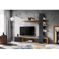 ASM Wohnwand Eco Schwarz/Eiche Wotan