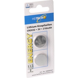 Heitech CR2032 Lithium Batterie im praktischen 2er-Set, Lithium Knopfzelle CR2032, 3V