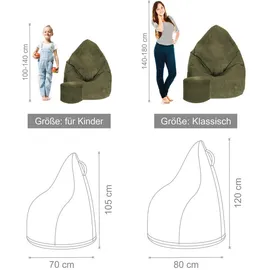 DreamRoots Sitzsack, Olivgrün, Textil, 70x105x70 cm, Oeko-Tex® Standard 100, Wohnzimmer, Hocker, Sitzsäcke, XXL Sitzsäcke