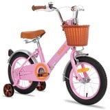 STITCH 14 Zoll Kinderfahrrad für 3 4 5 Jahre Mädchen, Kinderfahrrad mit Vorderkorb & Stützrädern für 3-5 Jahre Kinder,Rosa...