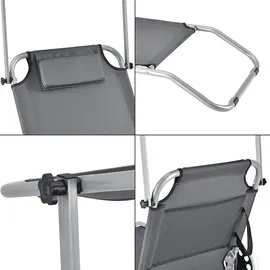 casa.pro Sonnenliege 146 x 52 x 15 cm dunkelgrau inkl. Sonnendach und Rollen klappbar