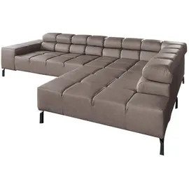 KAWOLA Sofa NELSON Ecksofa Leder dunkelbraun mit motorischem Sitzvorzug Recamiere rechts - Dunkelbraun