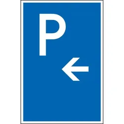 Schild I Parkplatzschild mit Pfeil links, Aluminium, 400x600mm