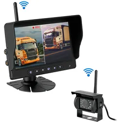 CARMATRIX HD Funk Rückfahrsystem Digital für LKW Wohnmobil Auto Transporter 7" Monitor mit Aufnahmefunktion, Mikrofon  2 Kameras