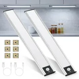 aceyoon Schrankbeleuchtung LED Lampe mit Bewegungsmelder, 30cm 3 Farbtemperaturen Aufladbar Kabellos Dimmbar, Magnetische LED-Schrankleuchte für Küche, Küchenregale, Treppen, Schränke, 2 Stück