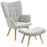 Homcom Ohrensessel Grau Holz, 72x101x80 cm, Wohnzimmer, Sessel, Relaxsessel