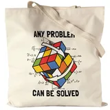 Hey!Print Any Problem Can Be Solved Jutebeutel Stoffbeutel Canvas Rubik Cube Magic Würfel Retro Rubi Vintage Nerd Zauberwürfel - 1 Stück (1er Pack)