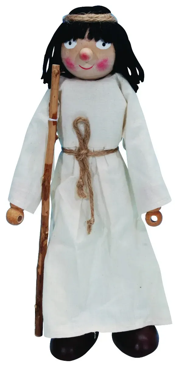 Biegepuppe Jesus 32 cm biegsam beige, braun, weiß Baumwolle, Polyester - Winzling - Wollhaare, handbemalt, inkl. Stab