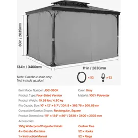 Vevor Seitenwand für Pavillon 2,83 x 3,40 x 2,04 m Grau