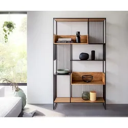 DELIFE Bücherregal Lukeo 115x200 cm Akazie Natur Metall Schwarz, Standregale