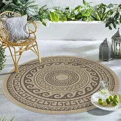 Carpetsale24 Runder Outdoor Teppich Natur Farbe Wetterfest Terrasse Balkon Küchenteppich, Natur-2, 160 cm Rund