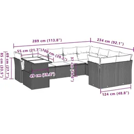 vidaXL Gartensofa-Set 10-tlg. grau Polyrattan