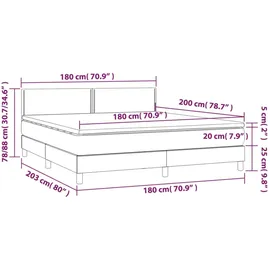 vidaXL Boxspringbett mit Matratze & LED Dunkelgrau 180x200 cm Stoff