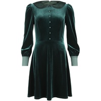 Voodoo Vixen - Rockabilly Kleid knielang - Satin Collar Velvet Dress - XXL bis 4XL - für Damen - Größe 4XL - grün - 4XL