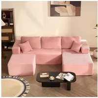 LITBIRD Ecksofa U-förmig 272x175x61 cm, modulares Oversize-Schlafsofa, montagefrei, mit Recamiere, extra tief sitzend, als Schlafsofa nutzbar rosa