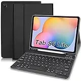 TENGWUDZ Hülle mit Tastatur für Tab S6 Lite,Schutzhülle mit kabellos Abnehmbarer Tastatur (deutsches QWERTZ) für Samsung Galaxy Tab S6 Lite 10.4‘‘ 2022(P613/P619) 2020(P610/P615),Schwarz