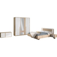 Gami Schlafzimmer-Set Curtys, (5-St., 1x Bett, 2x hängende Nachttische, 1x Kleiderschrank und 1x Lowboard) weiß