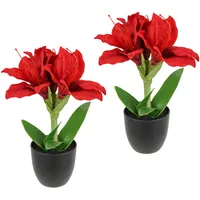 I.GE.A. Kunstblume I.GE.A. "Amaryllis im Topf", rot, B:17cm H:28cm L:14cm, Polyester, Kunstpflanzen, 2erSet Blume Weihnachtsblume Weihnachtsdeko Winterblume Floristik Deko