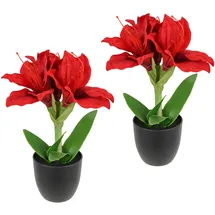 I.GE.A. Kunstblume I.GE.A. "Amaryllis im Topf", rot, B:17cm H:28cm L:14cm, Polyester, Kunstpflanzen, 2erSet Blume Weihnachtsblume Weihnachtsdeko Winterblume Floristik Deko