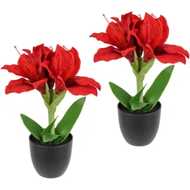 I.GE.A. Kunstblume I.GE.A. "Amaryllis im Topf", rot, B:17cm H:28cm L:14cm, Polyester, Kunstpflanzen, 2erSet Blume Weihnachtsblume Weihnachtsdeko Winterblume Floristik Deko