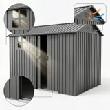 Gerätehaus Metall Grau 4,17m2 Gartenschuppen Verzinkt Mit Schiebetür Fenster 255x184x193cm Wetterfest