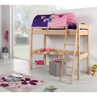 Hochbett RENATE Buche massiv natur lackiert, mit Schreibtisch und Tunnel