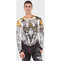 Cipo & Baxx "Sweatshirts", Herren, Gr. XL, beige (ecru), 50% Baumwolle;50% Polyester, bedruckt, casual, regular fit, Rundhals, Langarm, Shirts, mit Allover-Print