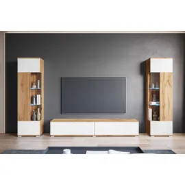 INOSIGN Wohnwand INOSIGN "Kenia, Vitrine Türanschlag links/rechts wechselbar", weiß (eichefarben votan, weiß), Glas, Hartfaserplatte, Holzwerkstoff, Kunststoff, Kastenmöbel-Sets, Wohnwand, Vitrinen mit Eckverglasung, hängend und stehend montierbar