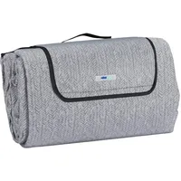 Relaxdays XXL Picknickdecke, 200x300 cm, isoliert, wasserdicht, Fischgrätmuster, Fleece