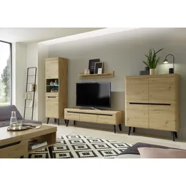 Home Affaire Wohnwand HOME AFFAIRE "Torge, Anbauwand, Schrankwand, Mediawand, Wohnzimmer-Set", beige (eiche artisan dekor, eiche artisan dekor, applikationen schwarz), B:361cm, Kastenmöbel-Sets, Wohnwand
