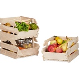 Relaxdays Stapelkisten Holz, 3er Set Stapelbox universal, stabile Lagerkisten zum Stapeln, HxBxT: 20x27,5x38 cm, natur