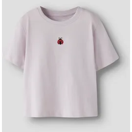 NAME IT T-Shirt NAME IT "NMFVICTORIA SS NREG TOP", Mädchen, Gr. 116, lavender fog detail:ladybug embroidery, Jersey, Obermaterial: 100% Baumwolle, unifarben, Basic normal, Rundhals, Shirts T-Shirt