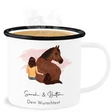 Emaille Becher Blechbecher - Pferd - Pferdemädchen Namen - Pferde Mädchen Geschenk - 300 ml - Weiß Schwarz - tasse pferden pferdemotiv emaille+tasse+kinder+personalisiert pferdeliebhaber