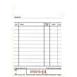 RNK Verlag Kassenblock, 96 x 167 mm, 2 x 50 Blatt
