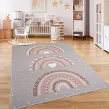 Paco Home Kinderteppich »Eliz 392«, rund, 12 mm Höhe, Kurzflor, Spielteppich, Patchwork-Muster, Motiv Punkte & Regenbogen