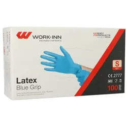 100 `WORK-INN` Handschuhe, Latex puderfrei blau `Blue Grip` Größe S