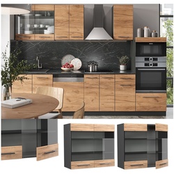 Vicco Hängeglasschrank Küchenschrank Küchenmöbel Fame-Line Anthrazit Eiche modern 80 cm Küche Einbauküche Hängeschrank Glasschrank Drehtür Einlegeboden Küchenzeile