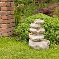 Lumineo Felswasserfall Springbrunnen Keramik LED Beleuchtung 35cm Brunnen & Wasserspiel Innen & Außen Fontäne Gartenbrunnen Wasserbrunnen Wasserfall Garten