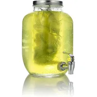 Mary's KITCHEN TOOLS Getränkespender 4 Liter aus Glas mit Fruchteinsatz mit Zapfhahn Wasserspender | Limonadenspender | Saftspender | Bowle | Dispenser | Einmachglas-Design (4 Liter)