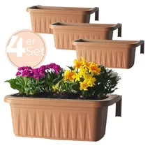 GarPet 4X Blumenkasten Balkon Blumenkasten Balkonkasten mit Halterung Balkonkasten Geländerkasten Balkonkasten mit Wasserspeicher 60 cm