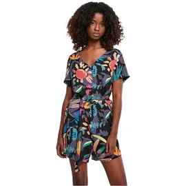 URBAN CLASSICS Damen Ladies Short Viscose Belt Jumpsuit blackfruity, M - M