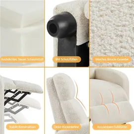 Yaheetech Ohrensessel mit Hocker Bouclé 59 x 85 x 65 cm Elfenbein