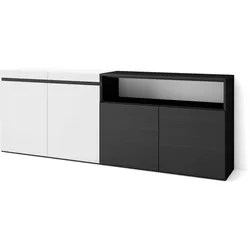 SKRAUT HOME Sideboard, Schrank, Küche, Schrank, Flurmöbel, 200x35x75cm, 4 Türen, Viel Stauraum, Modernes Design, Schwarz und weiß - 59_13