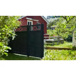 Sichtschutzzaun Nostalgi - Zaunelement aus Holz, schwarz – blickdichter Zaun – eleganter Sichtschutz – idealer Sichtschutz für Garten