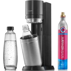 Wassersprudler SODASTREAM "DUO", schwarz, Kunststoff, gebürsteter Edelstahl, Wassersprudler, CO2-Zylinder, 1L Glasflasche, 1L spülmaschinenfeste Kunststoff-Flasche